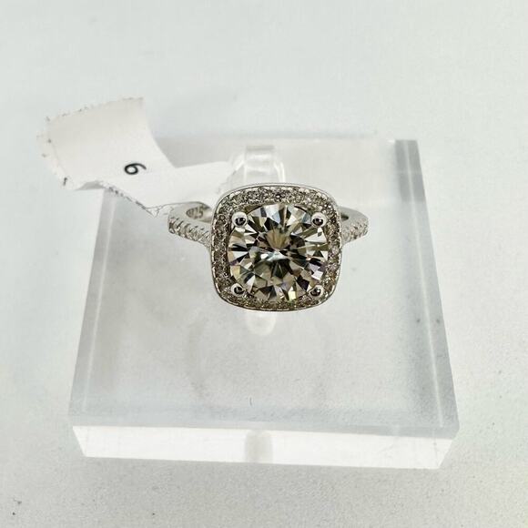 Moissanite Round Cut Cushion Cut Halo Ring Brilliant 2 Ct GRA Certified Size 6 - Picture 9 of 12